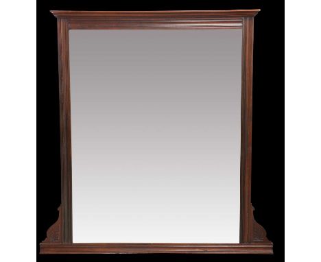 A LATE VICTORIAN MAHOGANY OVERMANTEL MIRROR with bevelled mirror-plate. 137.5cm high, 133cm wide