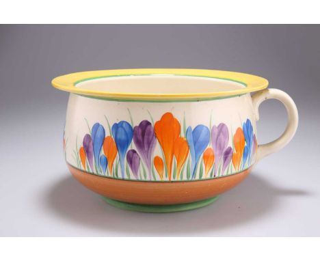 A CLARICE CLIFF BIZARRE CROCUS PATTERN CHAMBER POT Newport pottery and Wilkinson Ltd Honeyglaze backstamps. 12cm highLight su