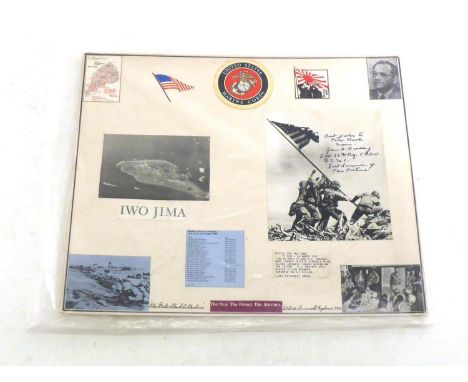 Iwo Jima.A large display panel featuring the iconic photograph of U.S. Marines raising the Stars and Stripes over Mount Surib