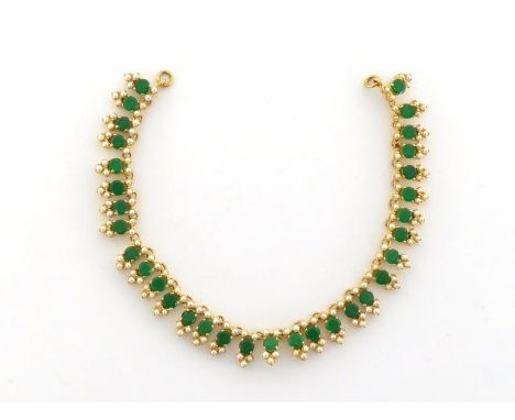 An Indian seed pearl and quartzite necklace, each link composed of a round cut quartzite in surround of seed pearls, mounted 