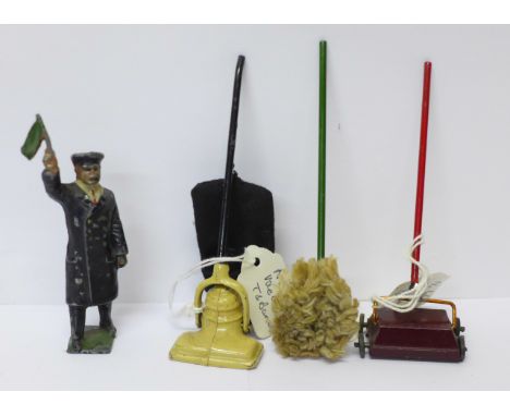 A collection of lead figures and accessories, a vacuum cleaner, brush sweep and mop, including Taylor &amp; Barrett, Dinky To