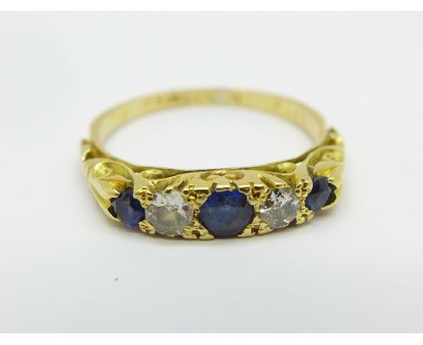 An 18ct gold, sapphire and diamond ring, 2.1g, K