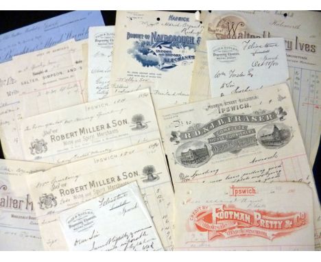 Packet: containing 30+ Suffolk engrvd letterheads, circa 1894-1909 inc R D & J B Fraser, House Furnishers, Outfitters and Jew