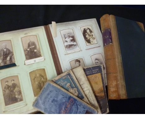 Approx 40 Carte de Visites and approx 5 Cabinet Cards housed in disintegrated album + a Victorian empty ledger, old reverse h