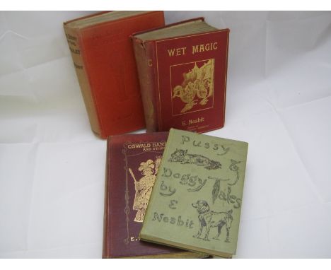 EDITH NESBIT: 10 ttls: PUSSY AND DOGGY TALES, ill Lucy Kemp-Welch, NY, E P Dutton, 1904, 2nd edn, signed, orig pict cl ; OSWA