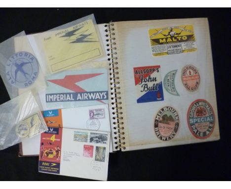 One small Box: assorted ephemera including a modern album containing approx 30 vintage beer bottle labels circa 1930s to 1940
