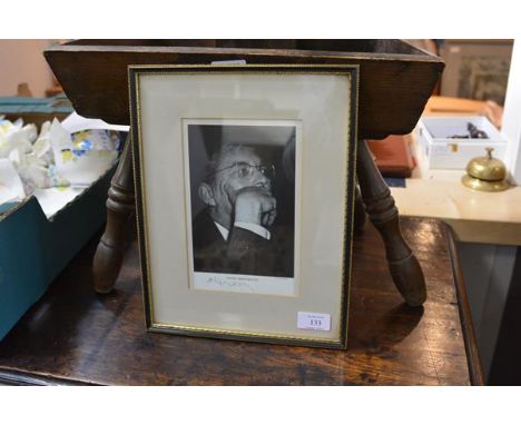 Dimitri Shostakovich, a black and white portrait photograph by Isearsky, signed in ink, framed. Image 19.5cm by 12cm