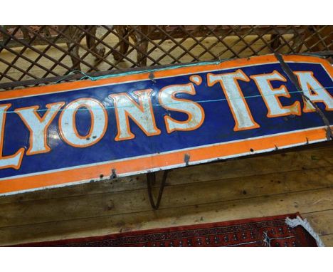 A vintage enamel sign, Lyons' Tea. 45cm ny 150cm