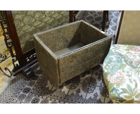 A small rustic wooden trough, on semi-circular rockers. 38cm by 54cm by 142cm
