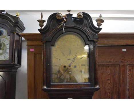 A George III Scottish oak longcase clock, the arched brass dial signed Dan. Binny Edinburgh, with Roman numerals and date ape