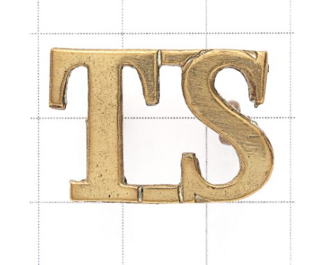 TS scarce Tyneside Scottish WW1 Kitchener’s Army brass shoulder title. Worn on greatcoats.  Loops VGC 