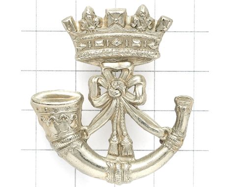 Duke of Cornwall's Light Infantry Victorian OR’s cap badge circa 1896-1900.  A good rare die-stamped white metal Ducal corone