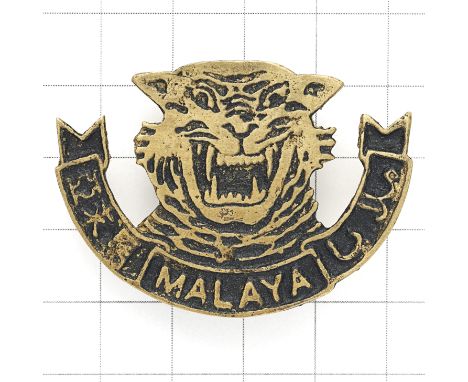 Malayan Peoples’ Anti-Japanese Army WW2 cap badge. Scarce 1942-45 sand cast brass example. Black painted scroll and tiger’s h