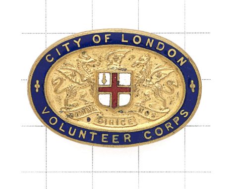 City of London Volunteer Corps enamel VTC lapel badge. Blue enamel oval title; City Arms to centre  Buttonhole GC 