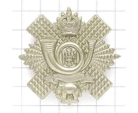 Scottish. Highland Light Infantry 3rd and 4th (Militia) Bns. Edwardian OR’s glengarry badge circa 1902-08. Die-stamped white 