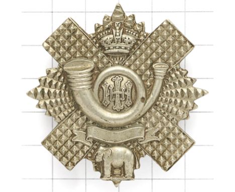 Scottish. Highland Light Infantry Victorian Militia glengarry badge.  Die-stamped white metal with Imperial crown and short s