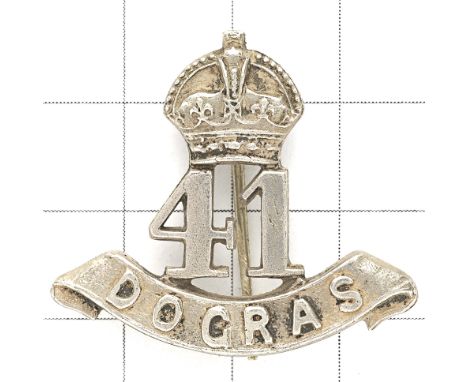 Indian Army. 41st Dogras Officer’s pagri badge circa 1901-22. Small cast native silver crowned ‘41’ resting on ‘DOGRAS’ scrol