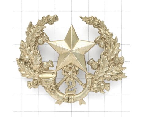 Scottish. 2nd (Hamilton) VB The Cameronians (Scottish Rifles), OR’s glengarry badge circa 1887-1908. Scarce die-stamped white