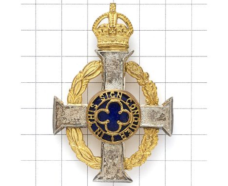 British Army Officiating Chaplain’s pre 1953 scarf badge. A fine die-cast silvered. gilt and blue enamel example.   Stout bro