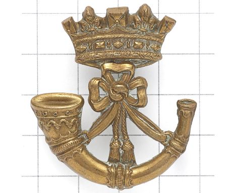 Duke of Cornwall's Light Infantry Victorian OR’s cap badge circa 1896-1900.  A good rare die-stamped brass Ducal coronet over