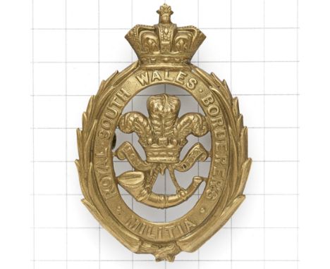 Welsh. Royal South Wales Borderers Militia Victorian OR’s glengarry badge circa 1876-81. Die-stamped brass crowned oval ‘ROYA