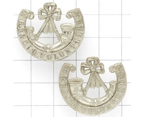 Indian Army. Bombay, Baroda &amp; Central India Railway Volunteers Officer’s pre 1917 collar badges. Fine British made die-st