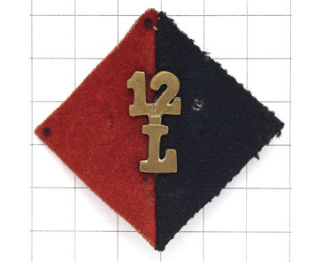 12th Light Battery, 20th Mountain Brigade Royal Artillery pagri badge, India circa 1927-37. Brass “12” over “L” mounted on ha