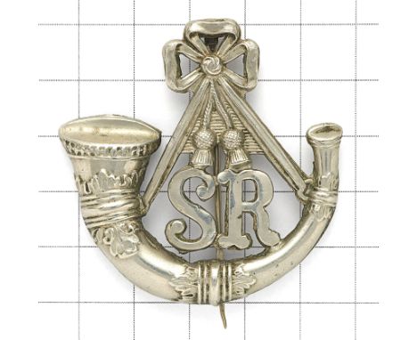 Scottish. 2nd Bn. Cameronians (Scottish Rifles)Victorian OR’s pagri badge circa 1882-1900 Die-stamped white metal strung bugl