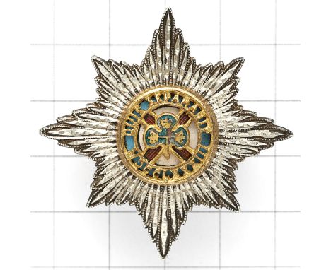 Irish Guards Officer’s silvered, gilt and enamel forage cap star. A good two piece example.  Loops VGC 
