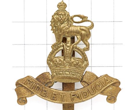 Royal Army Pay Corps scarce WW2 OR’s cap badge. Die-stamped brass Royal Crest on gilding metal scroll. (KK 2134)  Slider VGC 