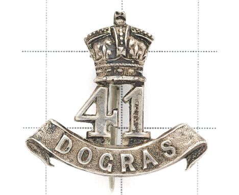 Indian Army. 41st Dograa Birmingham hallmarked Officer’s field service cap badge circa 1903-22. Good die-stamped crowned “41”