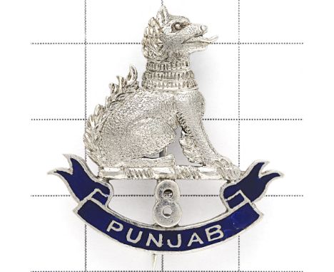 Indian Army. 8th Punjab Regiment silver and enamel brooch circa 1922-47. Chinthe over 8 on blue enamel ‘PUNJAB’ scroll. Rever