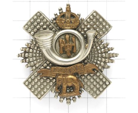 Scottish. Highland Light Infantry Senior NCO’s HLI glengarry badge circa 1901-52. White metal thistle star and coiled bugle m
