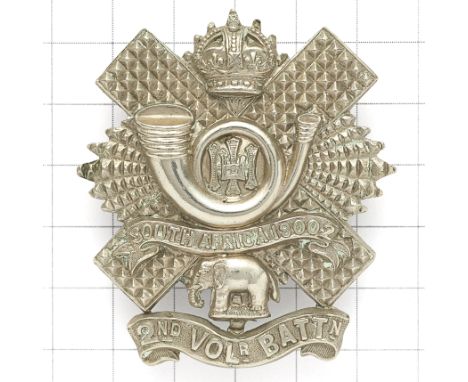 Scottish. 2nd (Glasgow) VB Highland Light Infantry Edwardian OR’s glengarry badge circa 1905-08. Short lived die-stamped whit