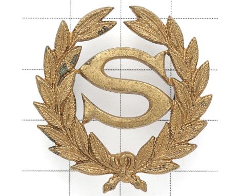 Army Scout pre WW1 brass proficiency arm badge worn in India. A good scarce die-cast example. ‘S’ within laurel sprays  Loops