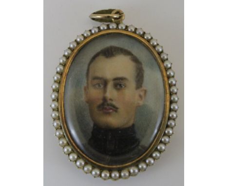 CIRCA 1900 ENGLISH SCHOOL "Gentleman with a moustache in military uniform", miniature portrait study, oil on ivory, oval, hea