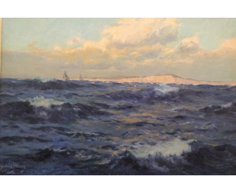 JULIUS OLSSON (1864-1942) "Beachy Head", study of sail boats off the coast, oil on canvas, signed lower left, 62 cm x 75 cm C