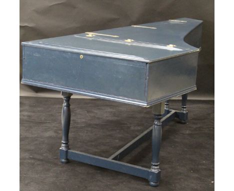 A modern blue painted cased double manual harpsichord by Stephen Wessel of Hereford dated "MCMLXXX" (1980), 97 cm wide x 237 