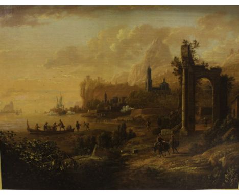 A FOLLOWER OF JACOB (1657-1701) OR WILLEM DE HEUSCH (1625-1692) "Coastal landscape with figures and ruins in the foreground, 