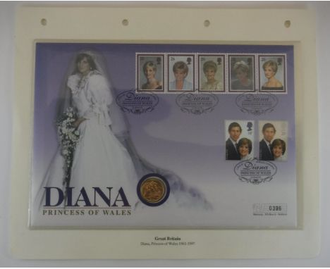 A 1981 Queen Elizabeth II gold sovereign, housed on a Diana Princess of Wales first day cover, No'd. 0396 lower right