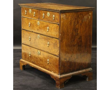An 18th Century yew and mulberrywood chest of two short over three long drawers, cross-banded throughout with brass teardrop 