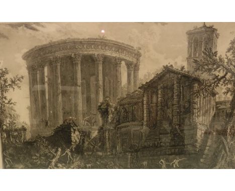 AFTER GIOVANNI BATTISTA PIRANESI (1720-1778) "Veduta del Tempio della Sibilla in Tivoli", black and white engraving, 44 cm x 