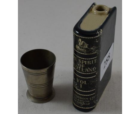 Govancroft miniature book Whisky flask + plated spirit measure 