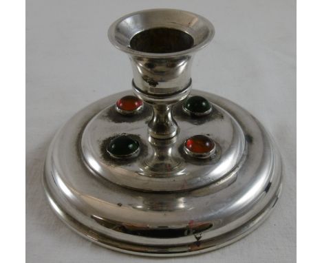 Arts & crafts style candlestick with car bouchon stones 