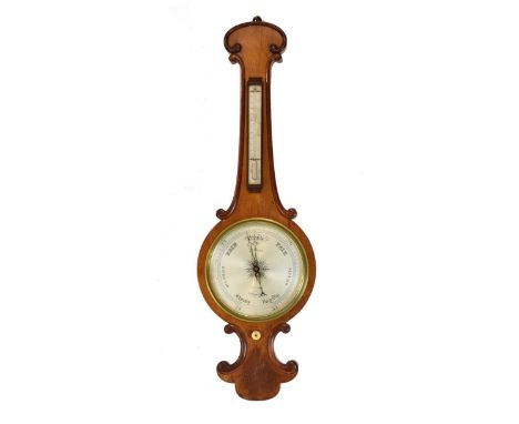 Mid 19th Century oak-cased wheel or 'banjo' barometer, Bennett, Watch-maker, 63 &amp; 64 Cheapside, with 9.5-inch silvered ma