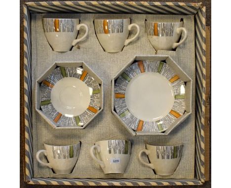 Cathie Winkle Design Broadhurst Staffordshire Kontiki pattern six person tea set, boxed  