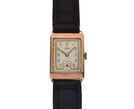 Albion - Art Deco 9ct rose gold mid-size wristwatch, rectangular dial with Arabic numerals and subsidiary at 6, 15-jewel manu