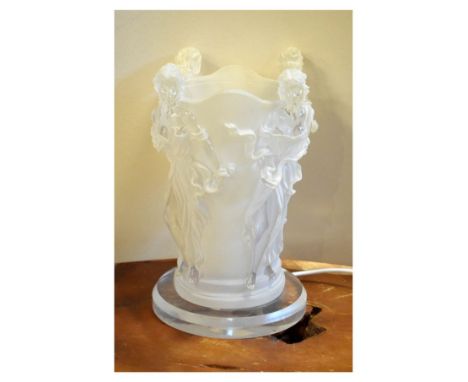 Moulded plastic or lucite table lamp imitating Lalique, relief-moulded with four female figures, 31.5cm high  