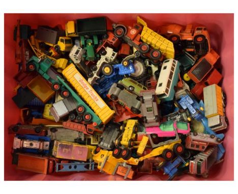 Collection of approximately 63 largely loose die-cast model cars to include; Matchbox Lesney, Husky, Matchbox Kingsize etc  