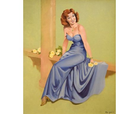 Roy Gamlin - Acrylic on canvas - Portrait of a lady in ballgown, signed lower right, 59cm x 49.5cm, in gilt frame  